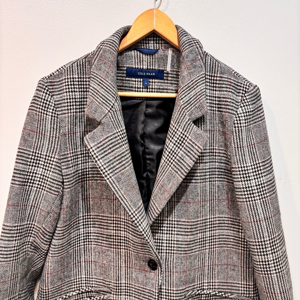 Cole Haan Wool Blend Plaid Overcoat Jacket Women’s Size 10 - Picture 3 of 15